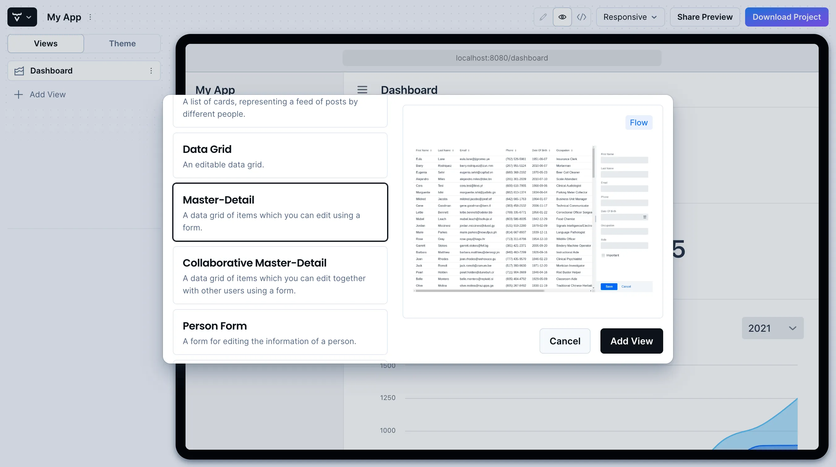 Vaadin Start Playground UI with Master-Detail Template Selected