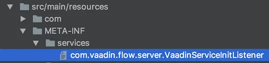 A screenshot showing the file and folder structure of a Vaadin project